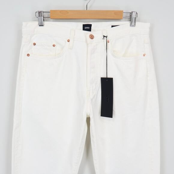 NWT Edwin Hana Classic Straight Crop Button-Fly Denim Jean White Noise Size 31 - Picture 3 of 8